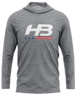 Headbanger Sports Exclusive Ultra Lightweight Long Sleeve Hoodies: Stars & Bars -Apparel Store GreyHeather