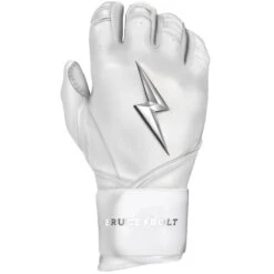 Bruce Bolt PREMIUM PRO Chrome Series Long Cuff Batting Gloves: White -Apparel Store LC CHRW RIGHT