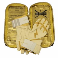 Bruce Bolt PREMIUM PRO Gold Series Batting Gloves: Long Cuff -Apparel Store LC GLD BAG2