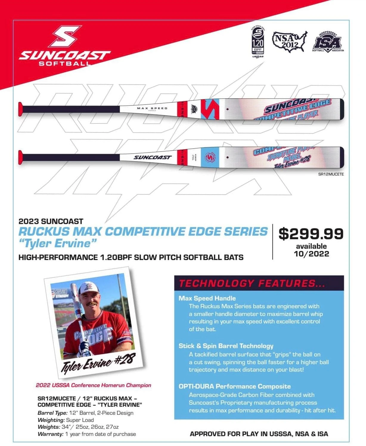 2023 Suncoast Ruckus Super Max Competitive Edge 12" Tyler Ervine USSSA Slowpitch Softball Bat 4 2023 Suncoast Ruckus Super Max Competitive Edge 12" Tyler Ervine USSSA Slowpitch Softball Bat - Image 2