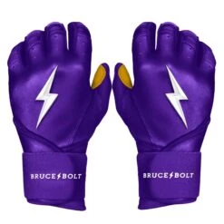 Bruce Bolt PREMIUM PRO Long Cuff Batting Gloves: Purple